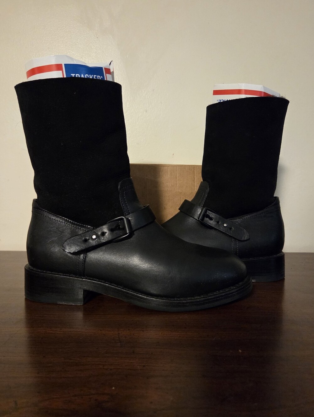 Rag & Bone Oliver Black Leather Suede Shearling Moto Boots Womens Sz 37.5 US 7.5 - Picture 7 of 13